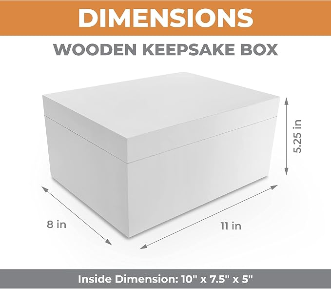 Blake & Lake Large Wooden Keepsake Box - White, Hinged Lid - Decorative Storage Box for Jewelry and More