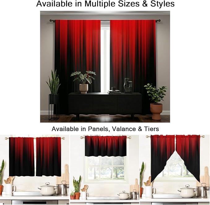 AAtter Red and Black Ombre Curtains 84 Inches Long, Gothic Dark Anime Window Drapes for Gamer Boys Bedroom, Rod Pocket Abstract Art Tall Gradient 52" W x 84" L Fabric, 2 Panels Set