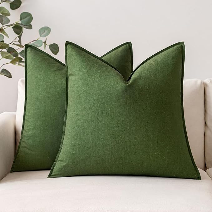 MIULEE Pack of 2 Decorative Linen Pillow Covers 24x24 Inch Moss Green | Boho Farmhouse Modern Soft Accent Euro Shams Throw Pillows for Bed Neutral Cushion Covers Sofa Couch Living Room Home Decor