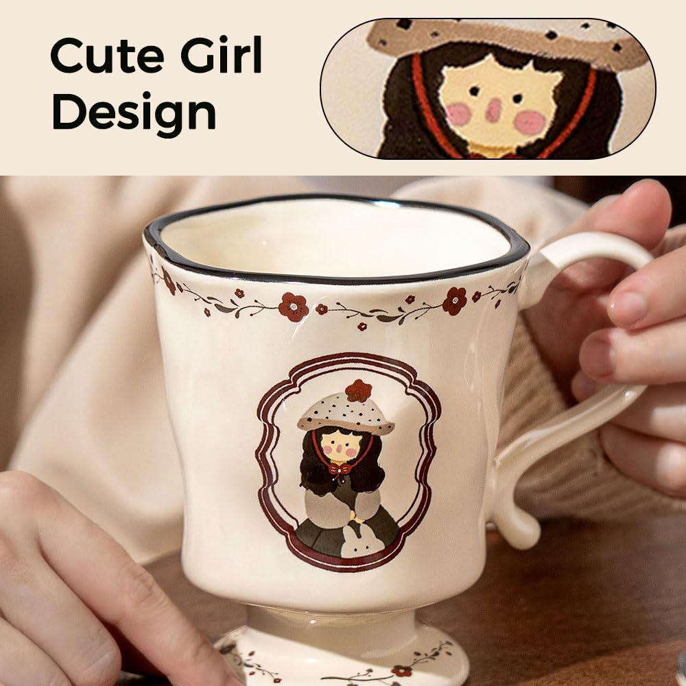 360ml -12.17oz Painted Cute Ceramic Mug - Cute Coffee Cup for Espresso,Macchiato,Latte - Gift for Women, Dishwasher Safe