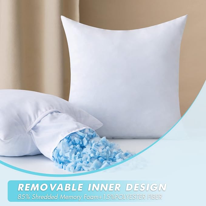 MIULEE Pack of 2 16x16 Pillow Inserts-Decorative Shredded Memory Foam Cooling Throw Pillows-Adjustable Premium Square Wedding Pillow Stuffer Form for Couch Bed Cushion