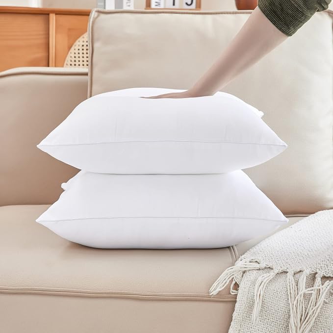 Qeils 20 x 20 Pillow Inserts Set of 2 White Throw Pillow Inserts with Soft Polyester Cover - Rectangle Square Interior Sofa Pillow Inserts Decorative Pillow Insert White Couch Pillow
