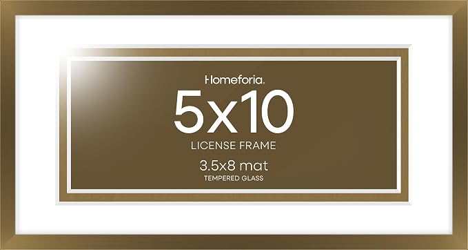 Homeforia 5x10 Business License Frame, High End Metal 5 x 10 Bronze Document Certificate Frames with Mat 4x9, 5by10 Professional License Frames for Wall or Tabletop, Tempered Glass, Wall Kit, Set of 2