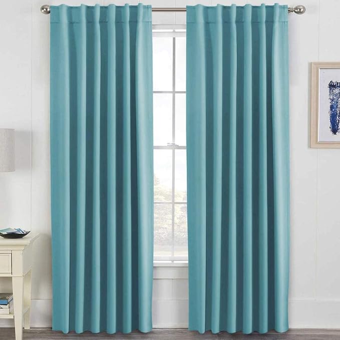 H.VERSAILTEX Blackout Curtains Thermal Insulated Window Treatment Panels Room Darkening Blackout Drapes for Living Room Back Tab/Rod Pocket Bedroom Draperies, 52 x 84 Inch, Solid Aqua, 2 Panels