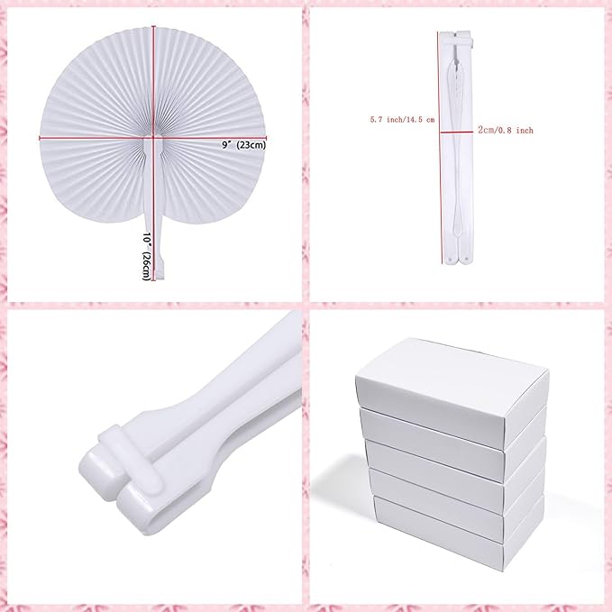 60 Pcs White Heart Round Paper Fans | Foldable Handheld Fans for Women,Folding Hand Fans for Wedding,Bridal Guest,Church,Party Favors,Dancing,Birthday,DIY