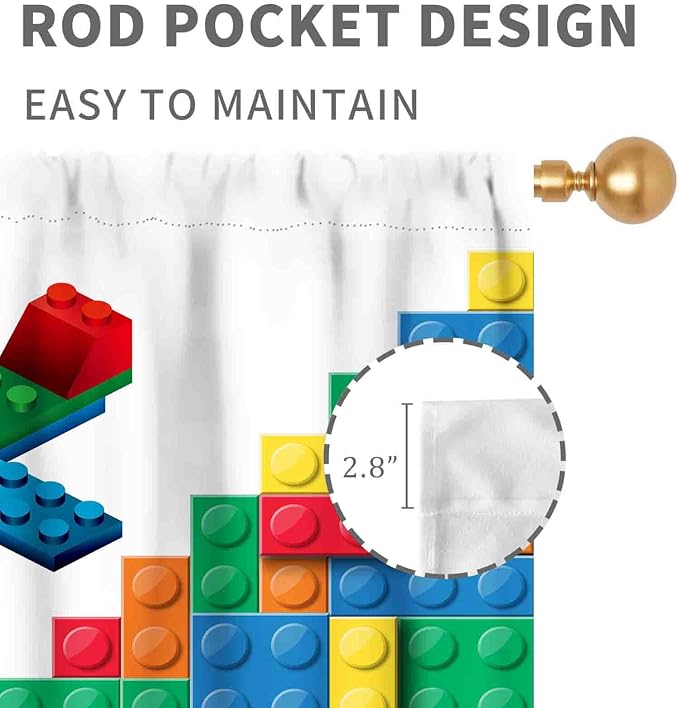 Building Blocks Curtains for Boys Room, Abstract Colorful Plastic Building Brick Blocks Geometric Helicopter Aircraft Pattern Window Drapes for Baby Bedroom Living Room, 84"x84" Inch