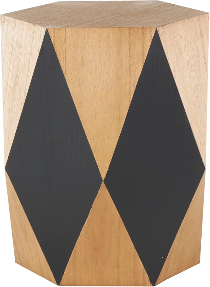 Deco 79 Wood Geometric Side End Accent Table Diamond End Table with Black Accents, Side Table 19" x 19" x 24", Brown