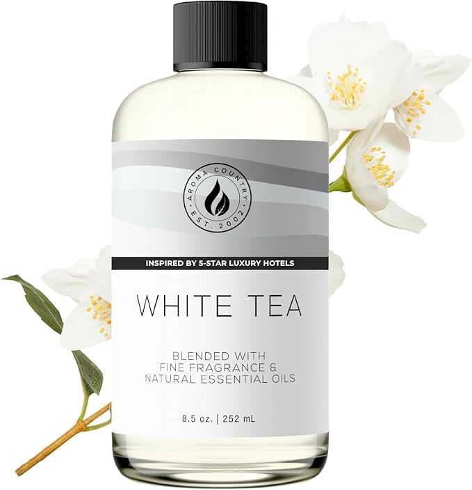 Aroma Country White Tea Luxury Diffuser Oil Refill (8.5 Fl Oz) | Hotel-Inspired • Long-Lasting Home Fragrance • for Aromatherapy, Reed Diffusers, Diffuser Machines & Room Sprays