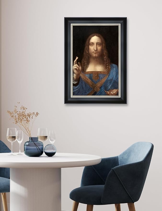 DECORARTS - Reproduction of Leonardo Da Vinci's Portrait of Christ in Salvator Mundi. Giclee Prints on Acid Free Cotton Canvas. Fine Art Frame for Classic Art Reproduction. 15.25x21.25 in