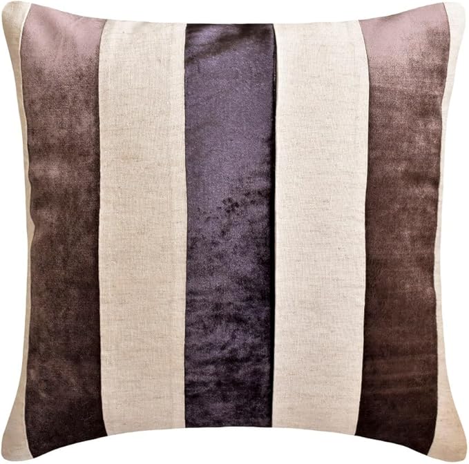 The HomeCentric Striped Decorative Throw Pillow Covers 26" x 26" | Modern Velvet Cushion Cover | Patchwork Aubergine Pillowcases for Couch, Sofa, Bed, or Living Room - Velvet Band Aubergine