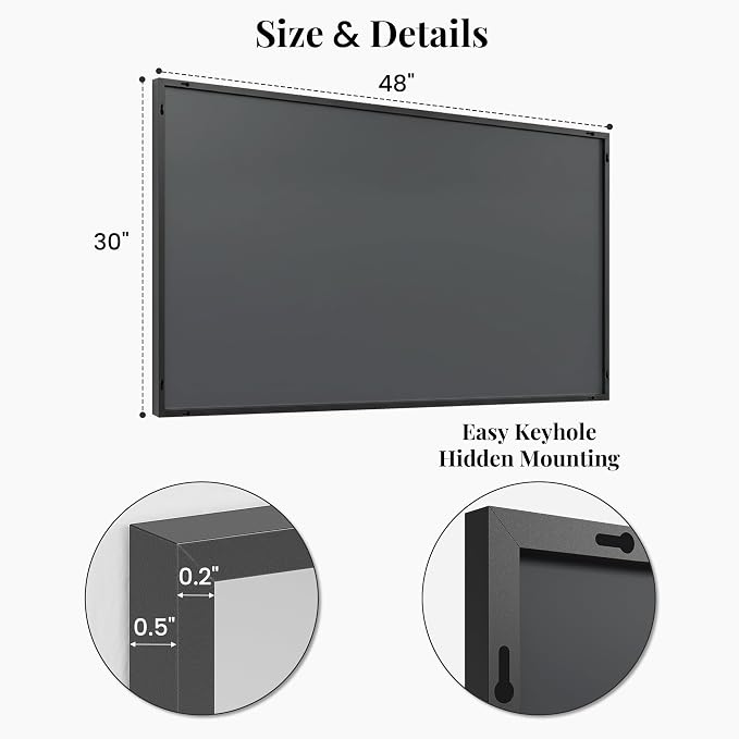 48"x30" Matte Black Large Framed Bathroom Vanity Wall Mirror | Large Vanity Wall Mirror, Slim Metal Frame, Dresser, Sideboard Use, Vertical, Horizontal Mount, Tempered Glass