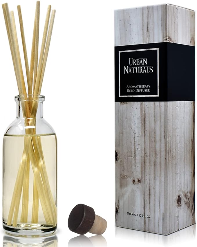 Urban Naturals Reed Diffuser Set, Vanilla Bean - Bathroom Shelf Décor | Scented Oil, Vanilla Cream, Amber & Sweet Tonka Bean, Made in the USA