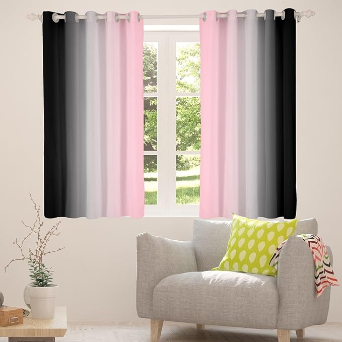 jejeloiu Pink Darkening Drapes (2 Panels, 38 x 54 Inch) Ombre Black Curtains for Bedroom Living Room for Kids Decor Gradient Style Blackout Curtains Abstract Window Treatments
