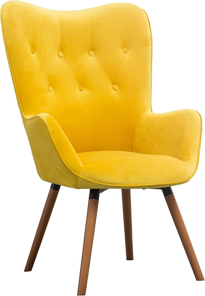Roundhill Furniture AC155YL Doarnin Silky Velvet Tufted Button Accent Chair, Yellow 30D x 41.5W x 26.8H in