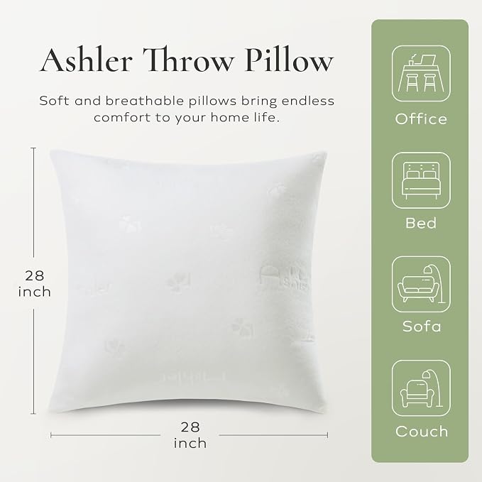 Ashler Throw Pillow Inserts 28 x 28 Inches Set of 4, Indoor Decorative Pillows, Soft and Firm Pillows with Air Layer, Square Cushion Sham Stuffer for Couch and Living Room