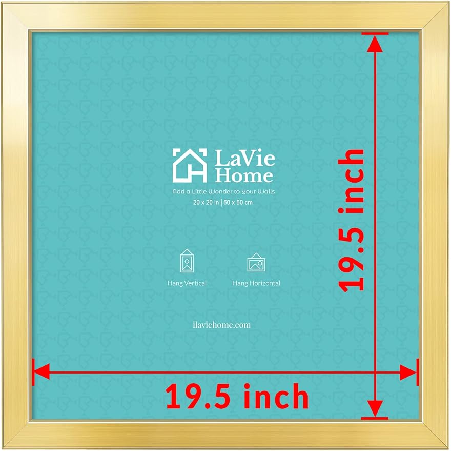 LaVie Home 20 x 20 Picture Frame, Square Poster Frame with High Definition Plexiglass, Horizontal or Vertical Wall Gallery Poster Frames Suitable for Photos, Artworks, Posters,Puzzle, Gold 1pc
