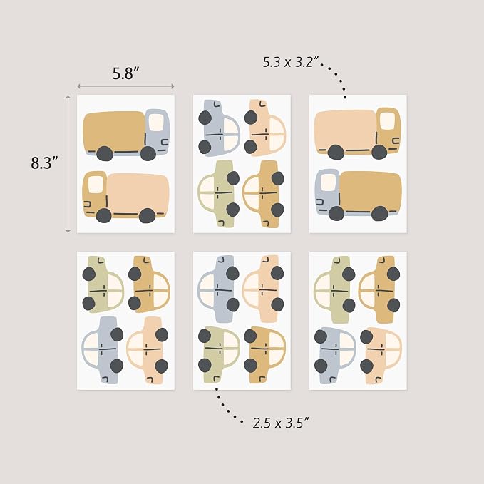 Removable Wall Decals for Kids Room – Peel and Stick Wall Stickers for Girls & Boys Bedroom, Playroom & Nursery – Easy to Apply Wall Decor - Toycars