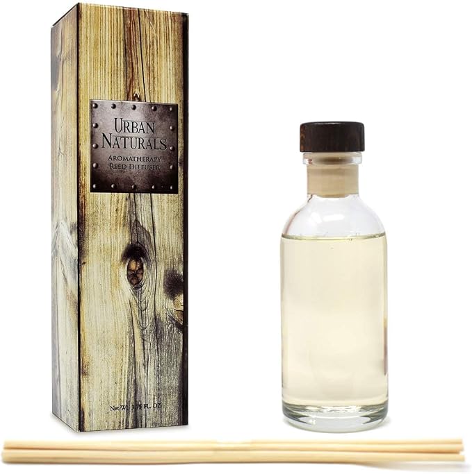 Urban Naturals Reed Diffuser Set, Black Teakwood - Bathroom Shelf Décor | Mahogany & Black Teakwood blend with Lavender, Geranium & Oak Wood