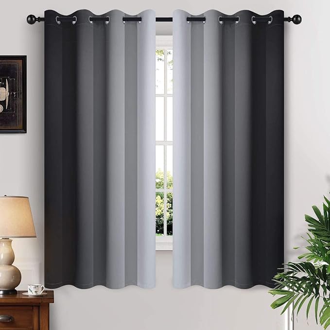 Yakamok Ombre Curtains Black and Greyish White for Living Room,52Wx63L | Room Darkening Curtains 63,Thermal Insulated Gradient Color Drape,Light Blocking Grommet Window Curtains for Bedroom,2 Panels