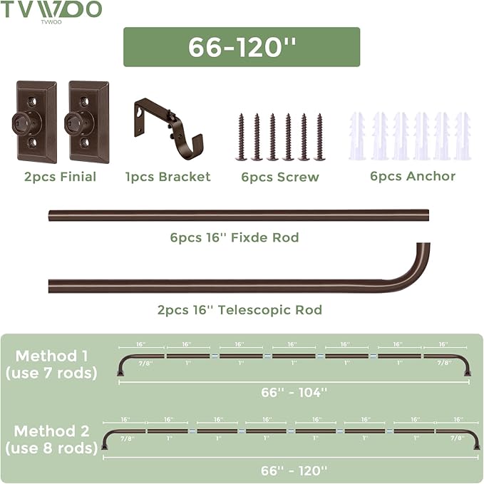 TVWOO Bronze Wrap Around Curtain Rods 66 to 120:Blackout Adjustable Window Curtain Rod,Room Darkening Heavy Duty Curved French Metal Single Drapery Rods for Bedroom Kitchen Easy Install,Antique Bronze