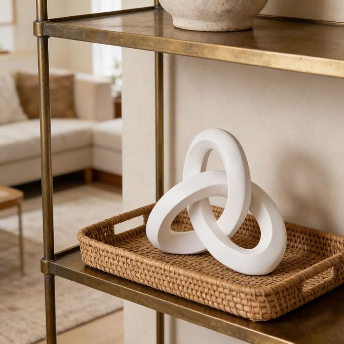 White Knot Decor Sculpture, Modern Abstract Resin Decorative Sculpture for Coffee Table Decor for Living Room, Bookshelf Decor, Entryway Table Sculptures, Office Decor for Shelves, White Home Decor