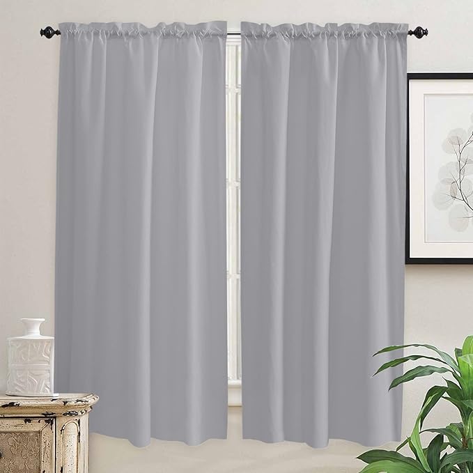 72 Inch Long Tier Curtains for Kitchen, Solid Color Gray Bathroom Window Curtains Rod Pocket Short Curtains Window Treatment Tiers for Living Room Farmhouse 2 Panels