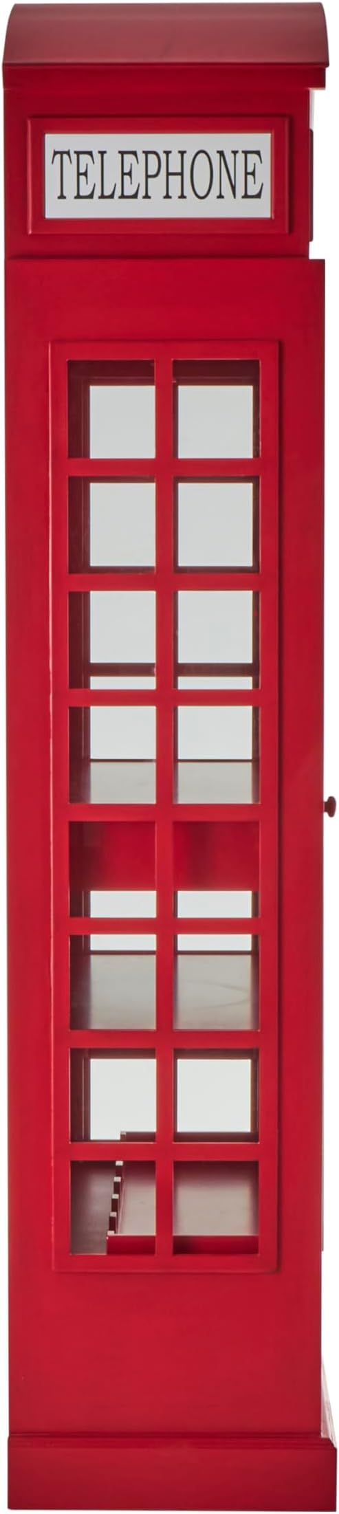 Deco 79 Wooden Telephone Standing Wine Rack Vintage London Booth 2 Shelf and 6 Bottle with Drawer Storage, 26" x 15" x 74", Red