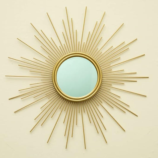 Sunburst Mirror, 24" Boho Mirror, Gold Sun Decorative Mirrors for Wall Decor, Small Mid Century Modern Small Living Room