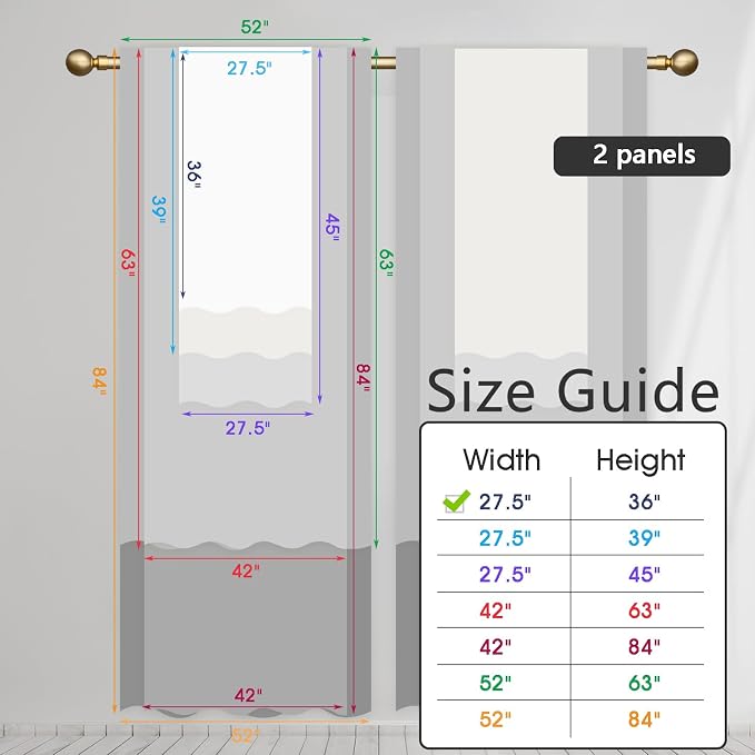 AAtter Teal Window Curtains for Kitchen Black Gray Grey Modern Abstract Funky Small Short Home Living Room Bedroom Bathroom Rod Pocket Drapes Treatment Tiers Fabric 1 Pair, 27.5" W x 36" L, Geometric