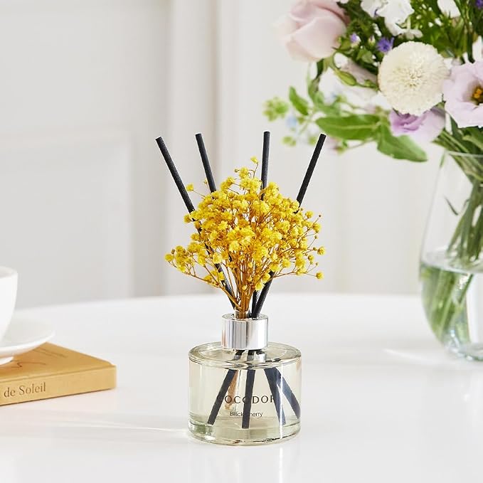 COCODOR Flower Reed Diffuser Set / 6.7oz / Cashmere Vanilla/Scent Diffuser with Sticks Home Fragrance Reed Diffuser for Bathroom Shelf Decor