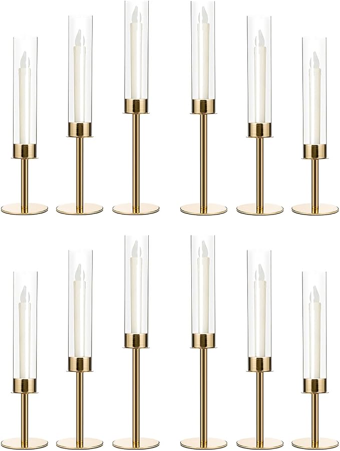 12PCS Acrylic Candle Holder for Table Centerpiece,Metal Candelabra Centerpieces with Acrylic lampshade for Wedding Party Easter candelabros para centros de mesa