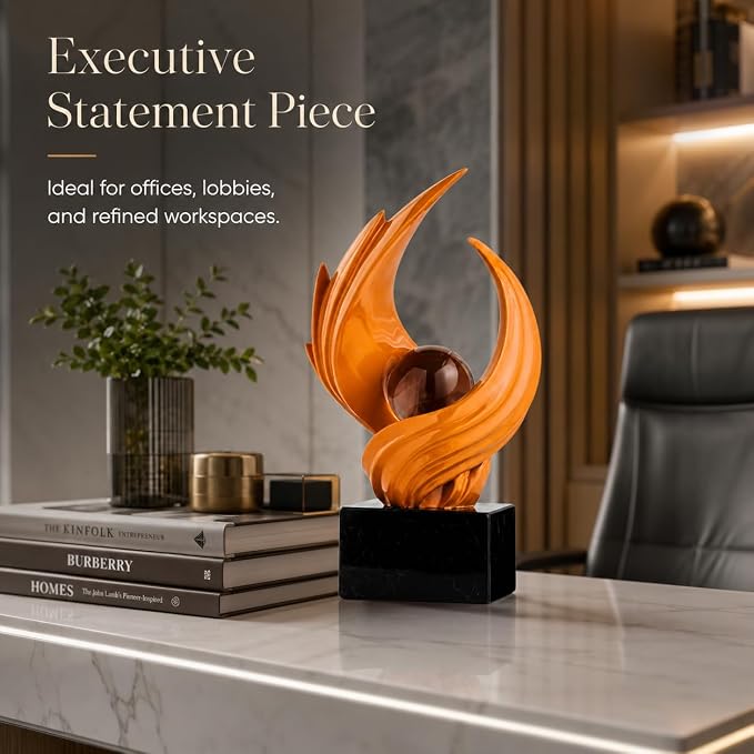 AWNR Gold Abstract Sculpture House Decor Aesthetic - Home Décor Accents for Nightstand, Shelves, Dining Room, Entryway Table, Office, Desk Accessories (Orange B)