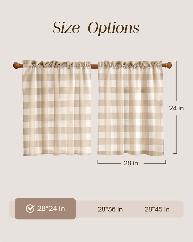 Miss Adola Farmhouse Kitchen Tier Curtains - 24 Inch Length Linen Blend Cafe Curtains Yellow Plaid Small Window Treatments Over Sink Rod Pocket for Bathroom Living Room Light Filtering, 2 Panels