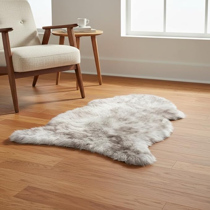 Super Area Rugs Premium Genuine Sheepskin Rug 2' x 3' Long Fur Soft & Natural Chair/Seat Cover Accent Rug, Wolf Tip Brown, Single Pelt