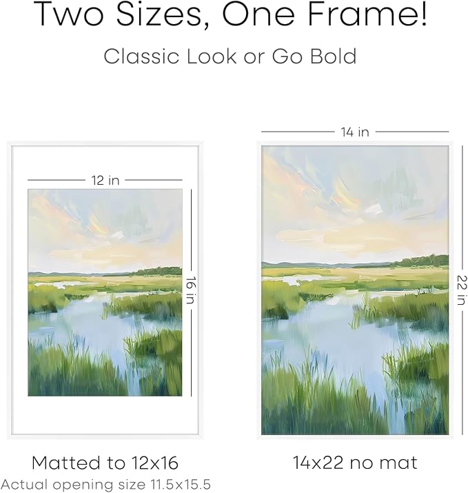 Homeforia 14x22 Picture Frame White, High End Metal 14 x 22 Poster Frames with Mat 12 x 16 for Photo, 14x22 White Frame Matted to 12x16 inch Print, 22x14 Thin Frame, Tempered Glass, Wall Kit, Set of 2