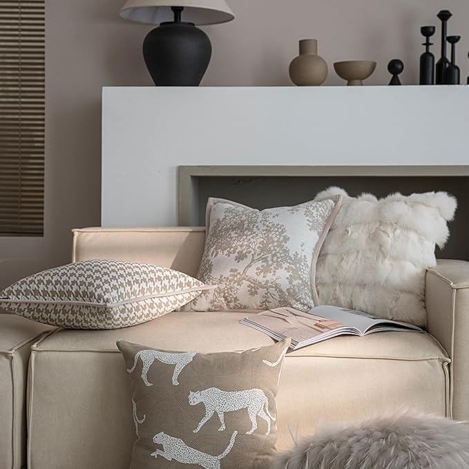 Croker Horse 18x18'' inches Throw Pillow Cushion Covers - White Beige Embroidery Pine Tree Luxury Modern Style Couch Sofa Pillow Cover for Living Room Bedroom