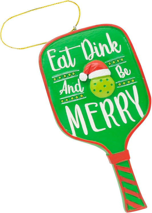 Eat Dink and Be Merry Pickleball Paddle Christmas Ornament, a US Family-Owned Business - Sportybella Pickleball Gifts Christmas Tree Decorations, Sports Enthusiast Pickleball Paddles Decor