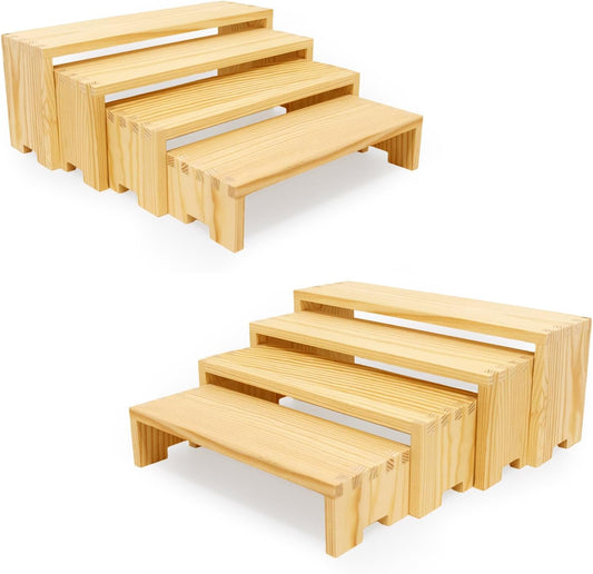 Large Display Wood Risers Wooden Stand 8 Tier Wood Racks Decorative Rectangular, 2 Set 8 Pieces Cupcake Stands Cologne Perfume Organizer Dessert Showcase Items(nature)