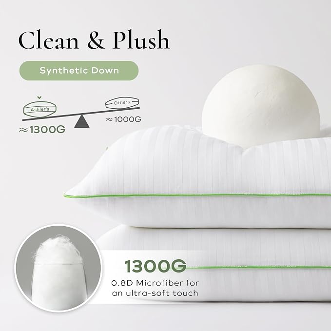 Ashler Home Deco Synthetic Down Pillow Inserts, 22x22 Down Alternative Throw Pillows Insert Sleeping Pillows with 100% Cotton Cover Decorative Pillow Stuffer for Sofa, Couch Bed(Set of 2, White)
