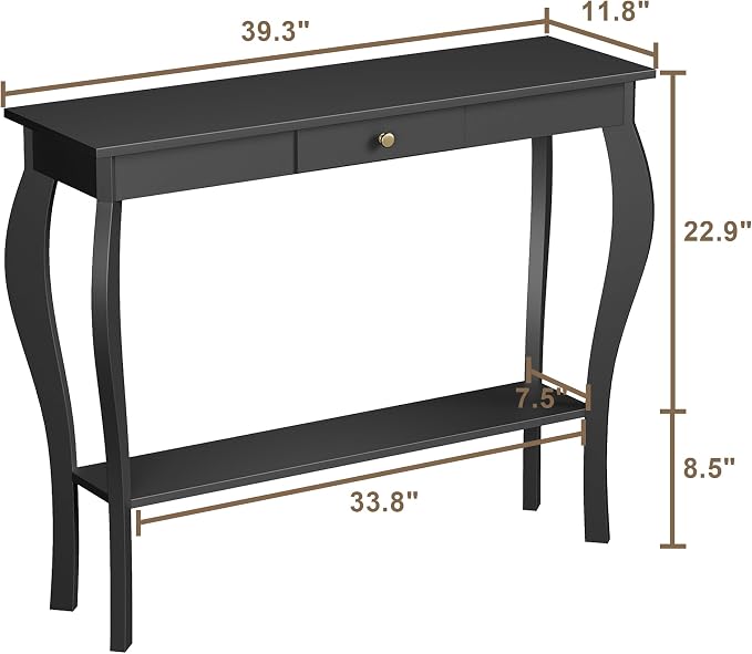 ChooChoo Narrow Console Table with Drawer, Chic Accent Sofa Table, Entryway Table, Black