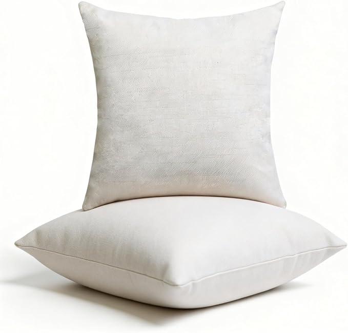 Throw Pillow with Insert,Throw Pillow for Couch and Bed,18x18 Lumbar Throw Pillow,White Throw Pillow,2 Pack