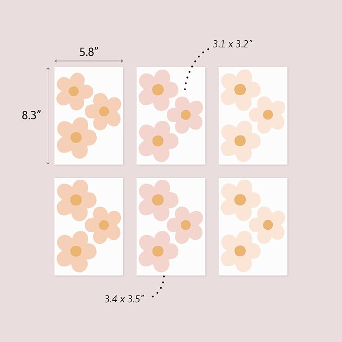 Teddylabels - Daisy Blush Pink Boho Flowers Decals - Easy-to-Apply & Removable Wall Stickers: Transform Your Toddlers Bedroom with Durable, Vibrant Peel-and-Stick Wall Decor – Stickers for Kids