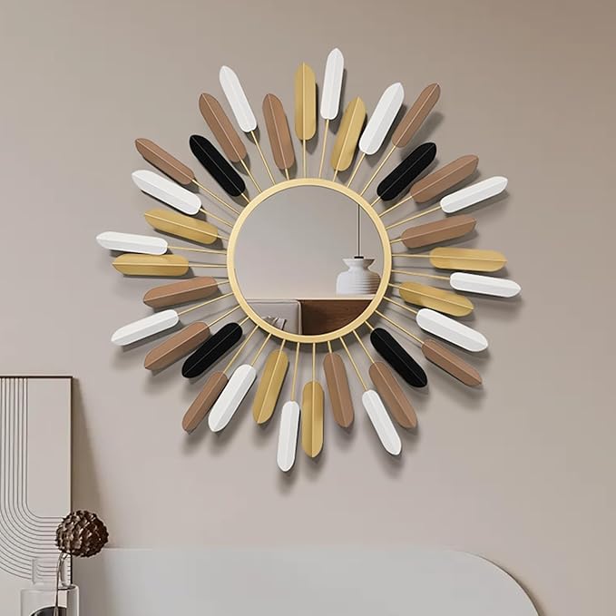 Sunburst Wall Decor Gold Sunburst Mirror,30”Gold Decorative Mirrors for Wall Handmade Living Room & Bedroom