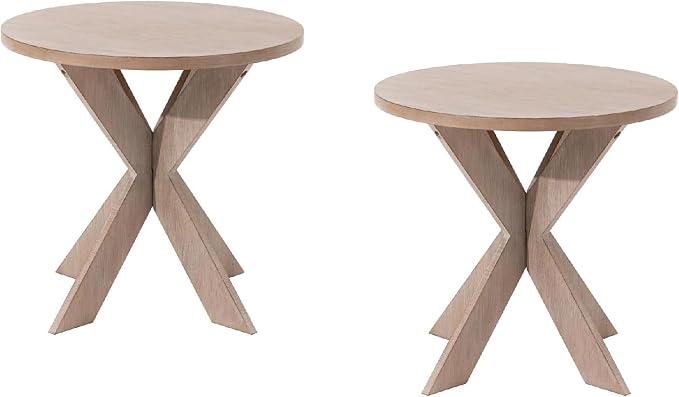 Set of 2 Farmhouse Cross Leg end Table, French Country Accent Side Table for Family, Dinning or Living Room, Small Spaces, Modern, Round, Vintage Grey Finish. (2 Pack)