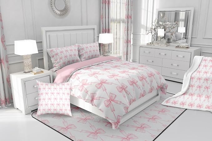 Feelyou Bow Room Darkening Blackout Curtain Boys Girls (2 Panels, 42 x 84 Inch) Pink Girls Bow Curtains for Bedroom Living Room Cute Bowknot Blackout Curtains Kawaii Window Treatments