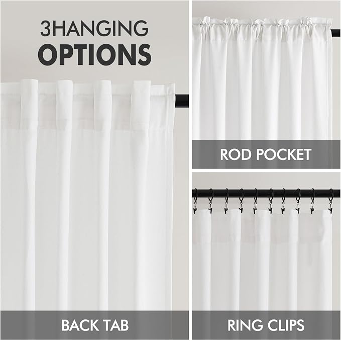 MIULEE Non-See-Through Privacy Linen Curtains 2 Panels, Light Filtering Window Curtains Farnhouse Textured Back Tab Semi Sheer Drapes for Bedroom Living Room, 52 x 72 Inches Long, Pure White