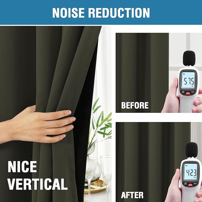 H.VERSAILTEX 100% Blackout Curtains for Bedroom with Black Liner Full Room Darkening Curtains 45 Inch Long Thermal Insulated Back Tab/Rod Pocket Window Drapes for Living Room, 2 Panels, Olive