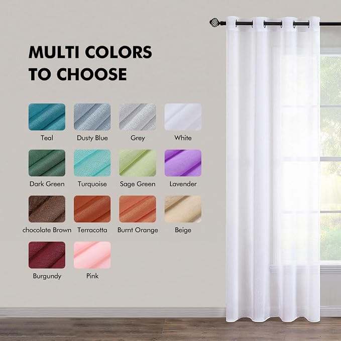 MIULEE 2 Panels White Semi Sheer Window Curtains 96 Inches Long Elegant Decoration Grommet Top Window Voile Drapes/Treatment Linen Textured Panels for Bedroom Living Room (54X96 Inches)