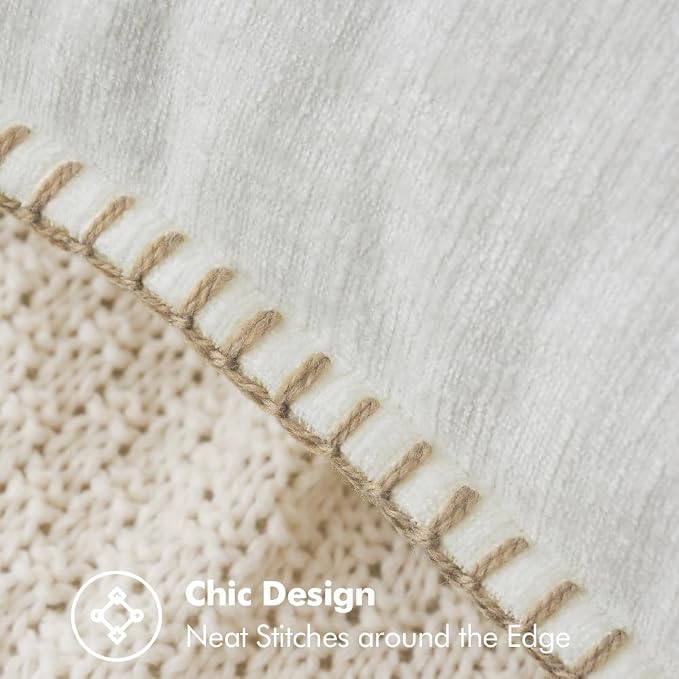 MIULEE Pack of 2 Pillow Covers 18x18 Inch Pure White Farmhouse Decorative Throw Pillow Covers with Stitched Edge Soft Chenille Solid Dyed Couch Pillow Covers for Sofa Bed Living Room