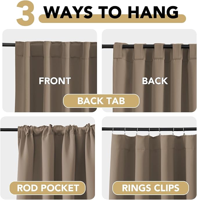 H.VERSAILTEX Blackout Curtains Thermal Insulated Window Treatment Panels Room Darkening Blackout Drapes for Living Room Back Tab/Rod Pocket Bedroom Draperies (2 Panels, Macchiato, 52 x 63 Inch)